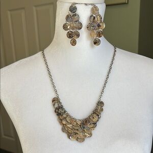 Silver and Brown Layered Necklace with Intricate Design
